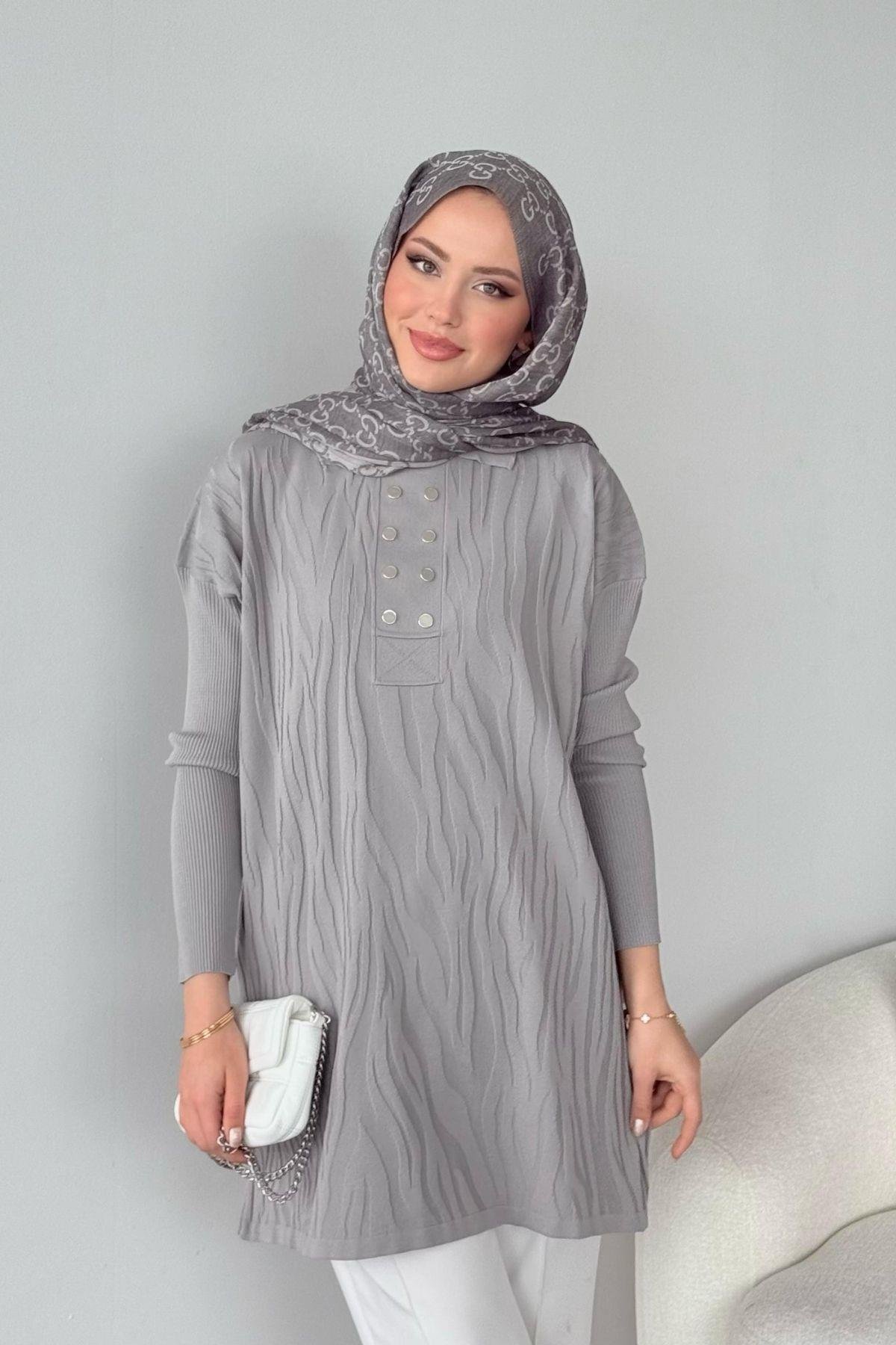 Zebra Desen Merserize Tunik Gri, Fiyatları Zebra Desen Merserize Tunik Gri- Haza Moda 