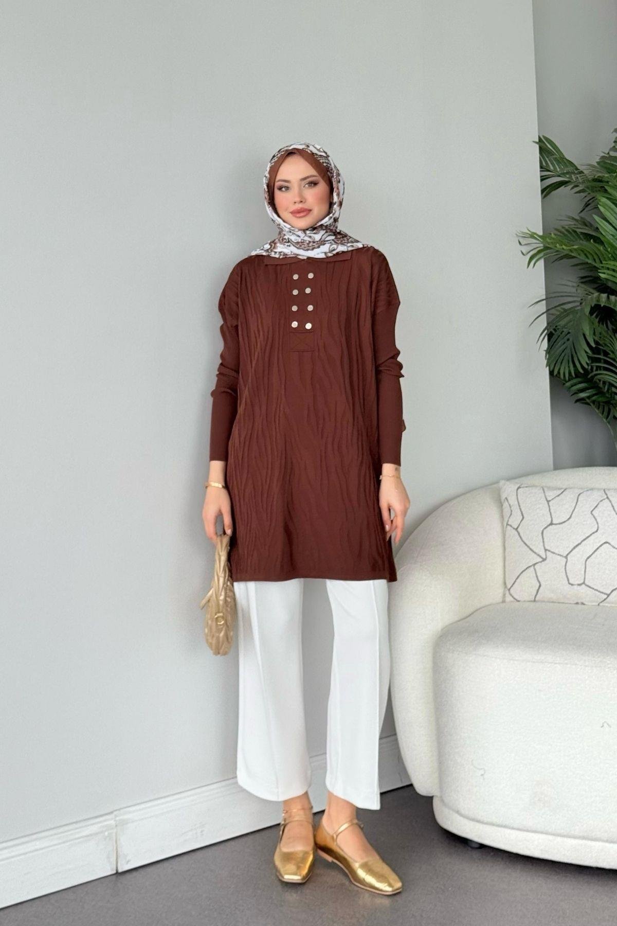 Zebra Desen Merserize Tunik Kahve, Fiyatları Zebra Desen Merserize Tunik Kahve- Haza Moda 
