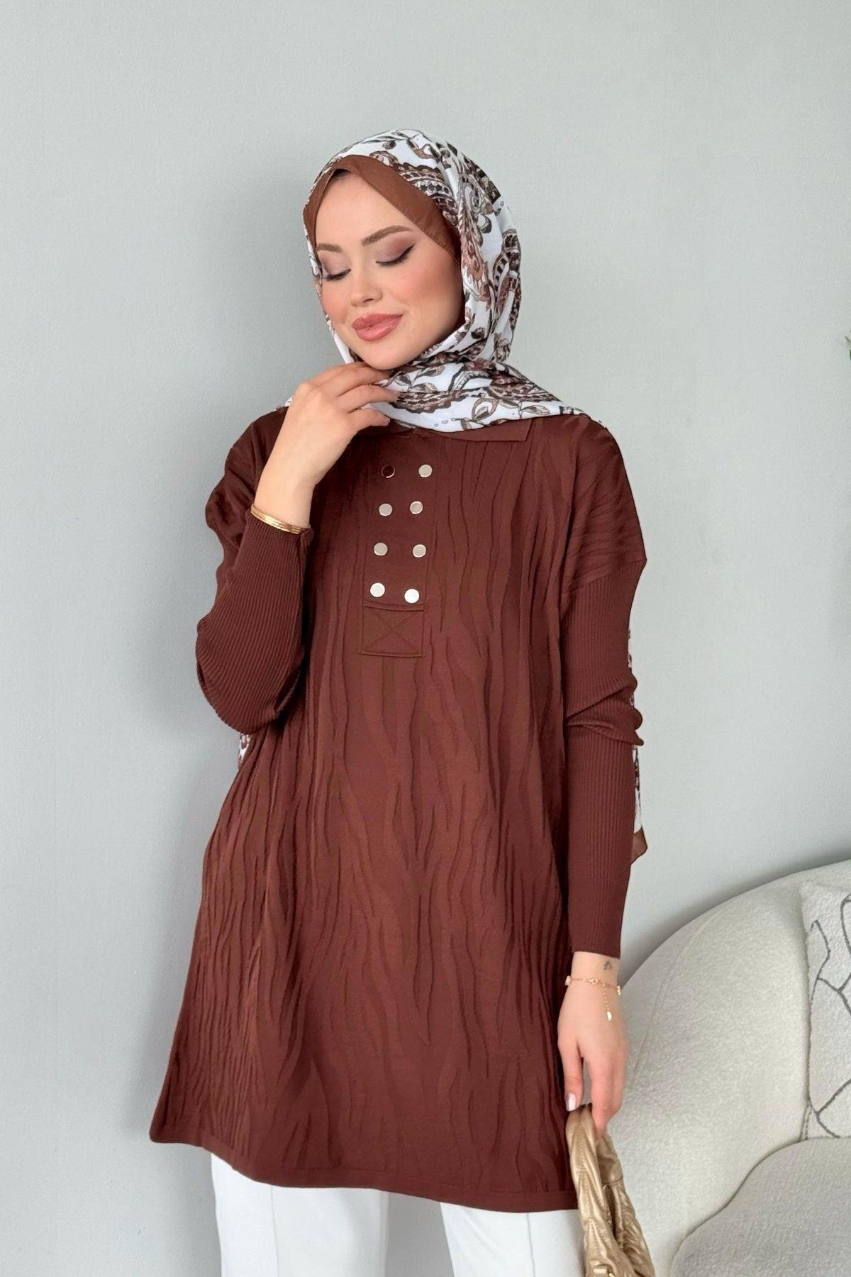 Zebra Desen Merserize Tunik Kahve, Fiyatları Zebra Desen Merserize Tunik Kahve- Haza Moda 