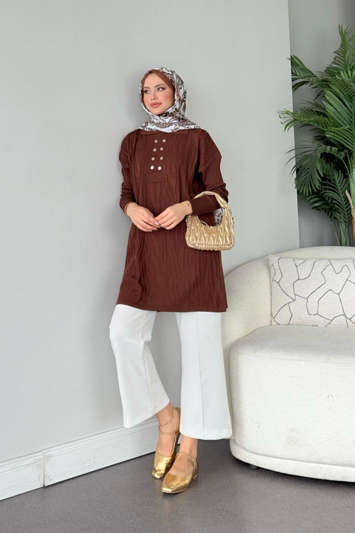 Zebra Desen Merserize Tunik Kahve, Fiyatları Zebra Desen Merserize Tunik Kahve- Haza Moda 