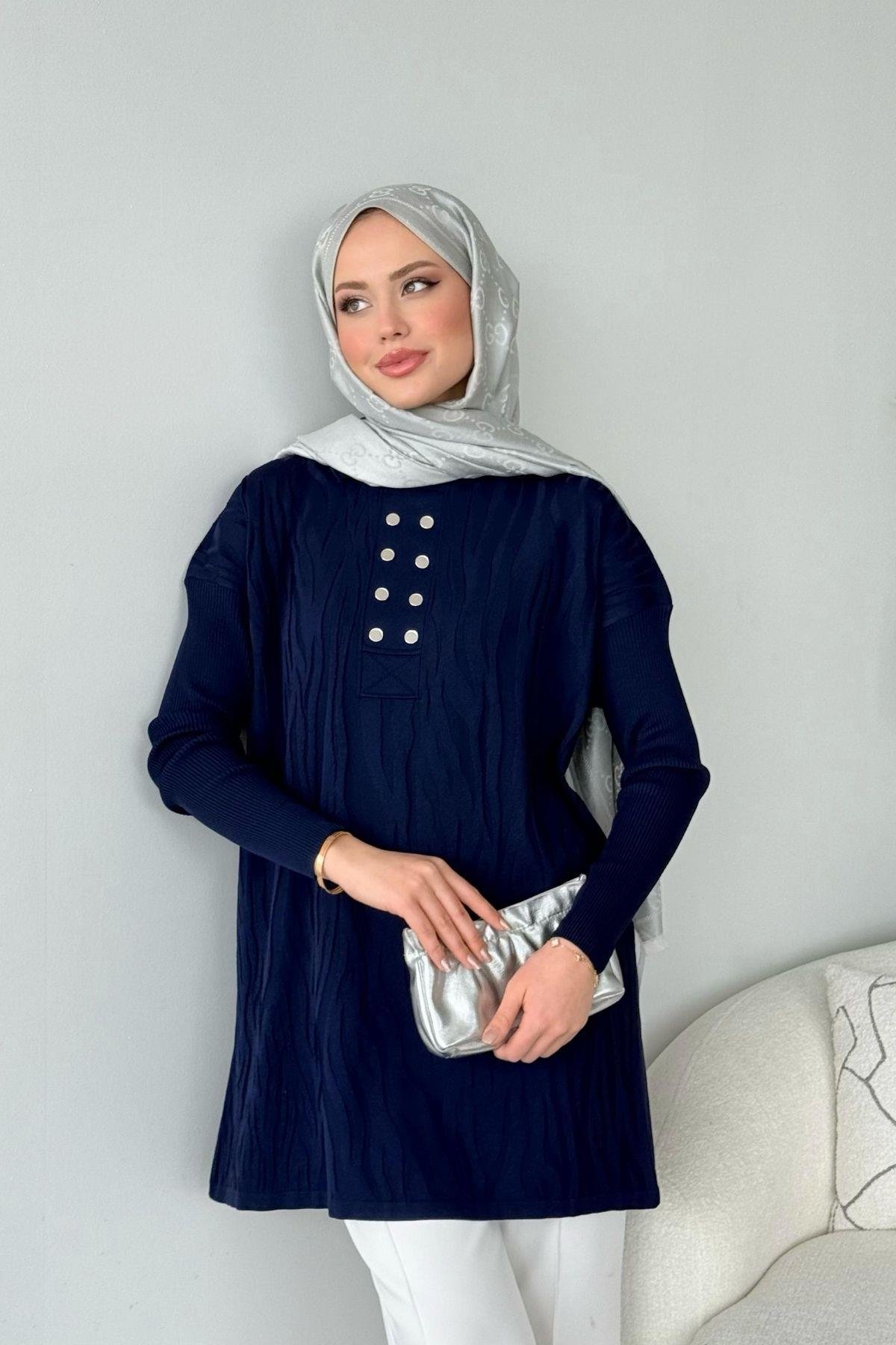 Zebra Desen Merserize Tunik Lacivert, Fiyatları Zebra Desen Merserize Tunik Lacivert- Haza Moda 