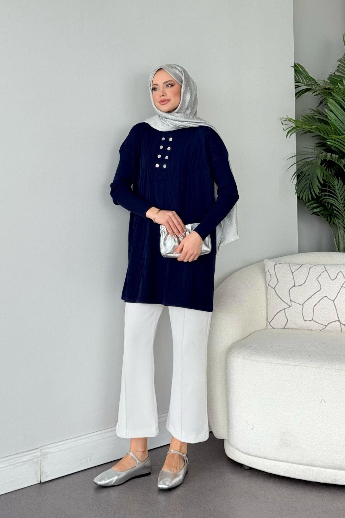 Zebra Desen Merserize Tunik Lacivert, Fiyatları Zebra Desen Merserize Tunik Lacivert- Haza Moda 