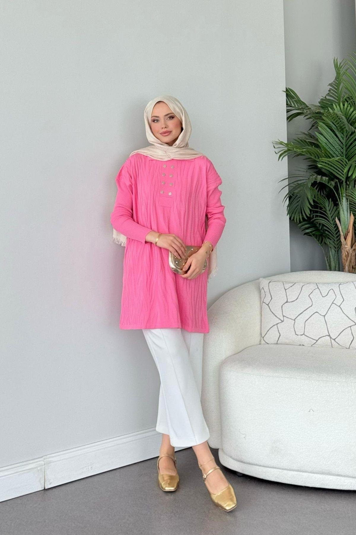 Zebra Desen Merserize Tunik Pembe, Fiyatları Zebra Desen Merserize Tunik Pembe- Haza Moda 