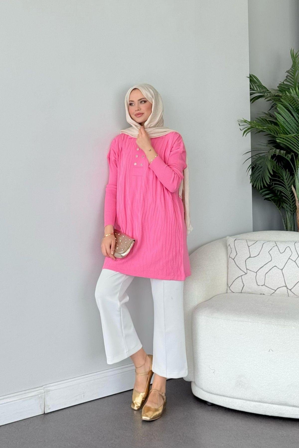 Zebra Desen Merserize Tunik Pembe, Fiyatları Zebra Desen Merserize Tunik Pembe- Haza Moda 