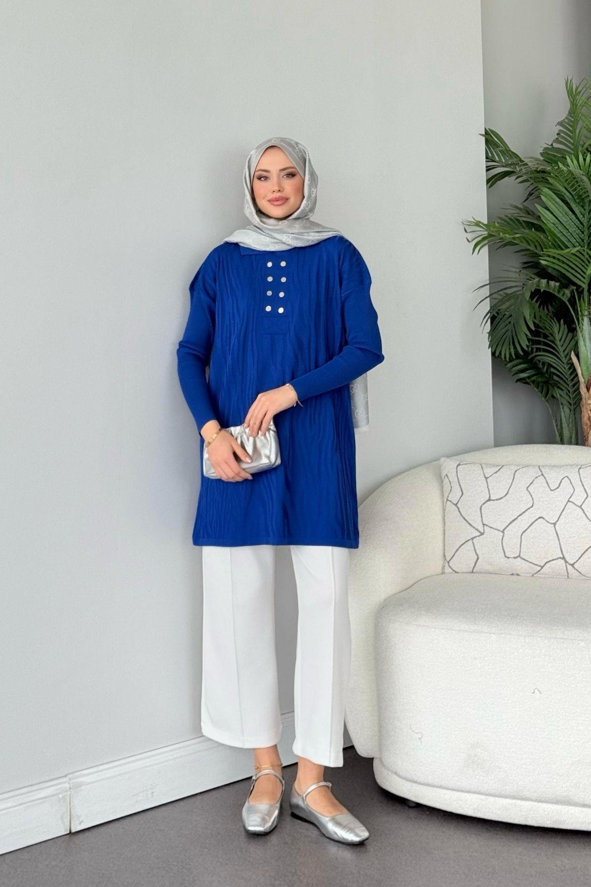 Zebra Desen Merserize Tunik Saks, Fiyatları Zebra Desen Merserize Tunik Saks- Haza Moda 