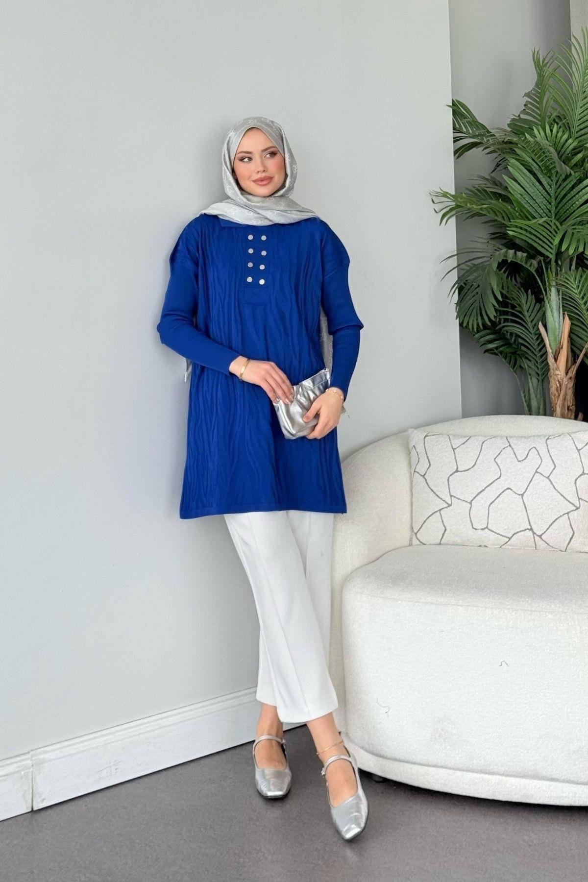 Zebra Desen Merserize Tunik Saks, Fiyatları Zebra Desen Merserize Tunik Saks- Haza Moda 