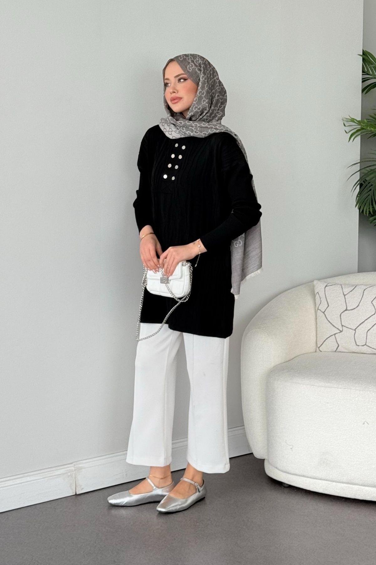 Zebra Desen Merserize Tunik Siyah, Fiyatları Zebra Desen Merserize Tunik Siyah- Haza Moda 