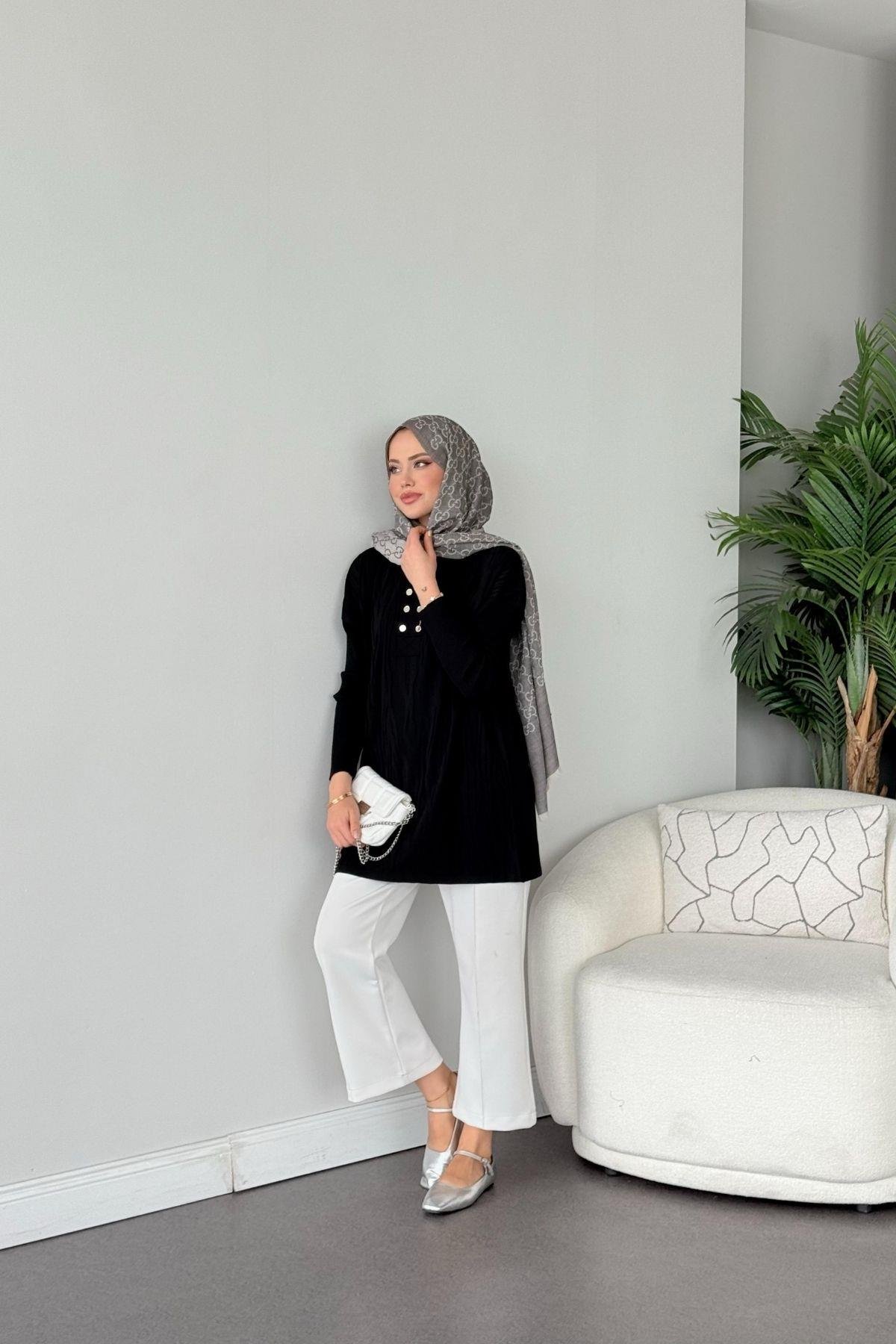 Zebra Desen Merserize Tunik Siyah, Fiyatları Zebra Desen Merserize Tunik Siyah- Haza Moda 