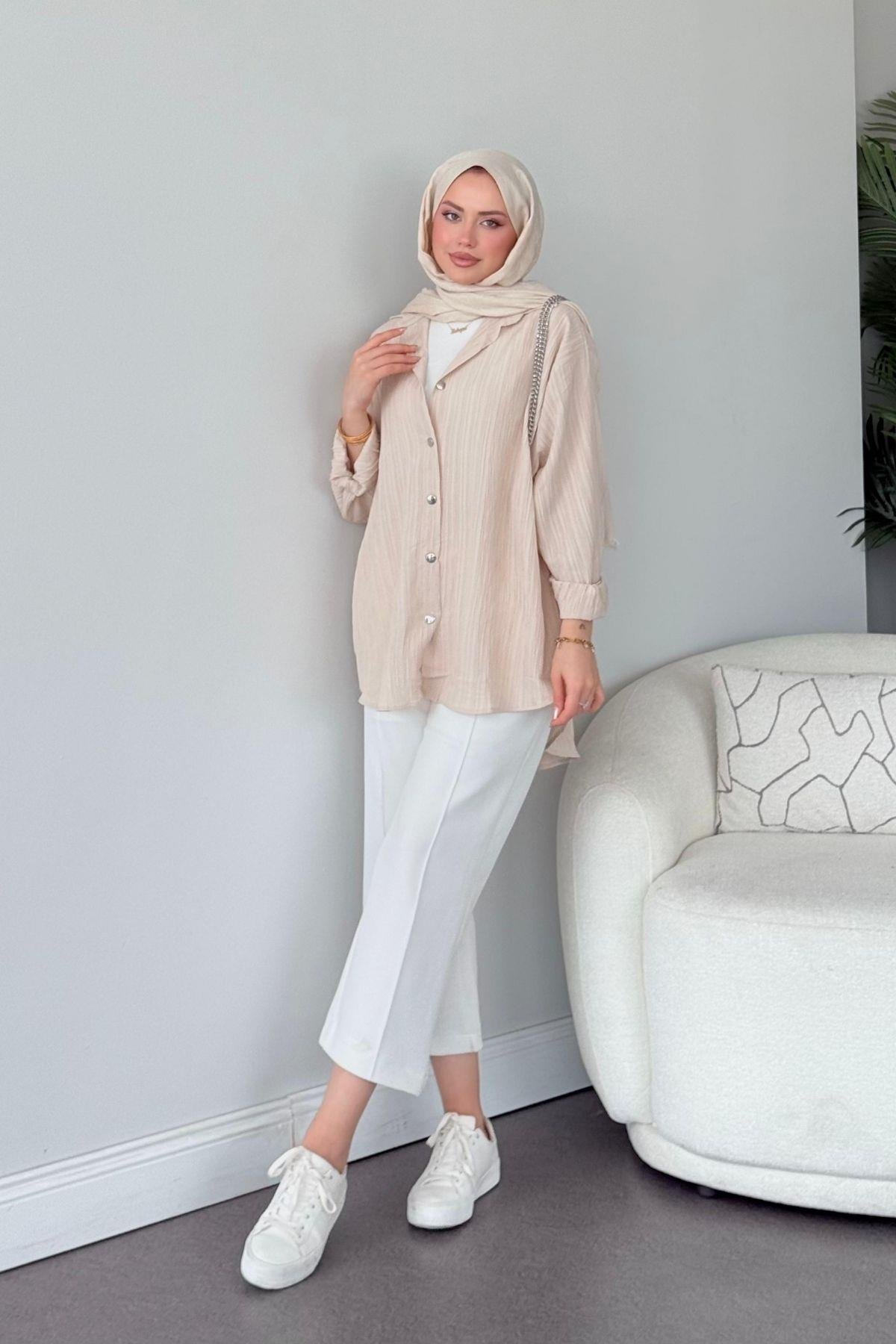 Zelal Gömlek Açık Bej, Fiyatları Zelal Gömlek Açık Bej - Haza Moda 