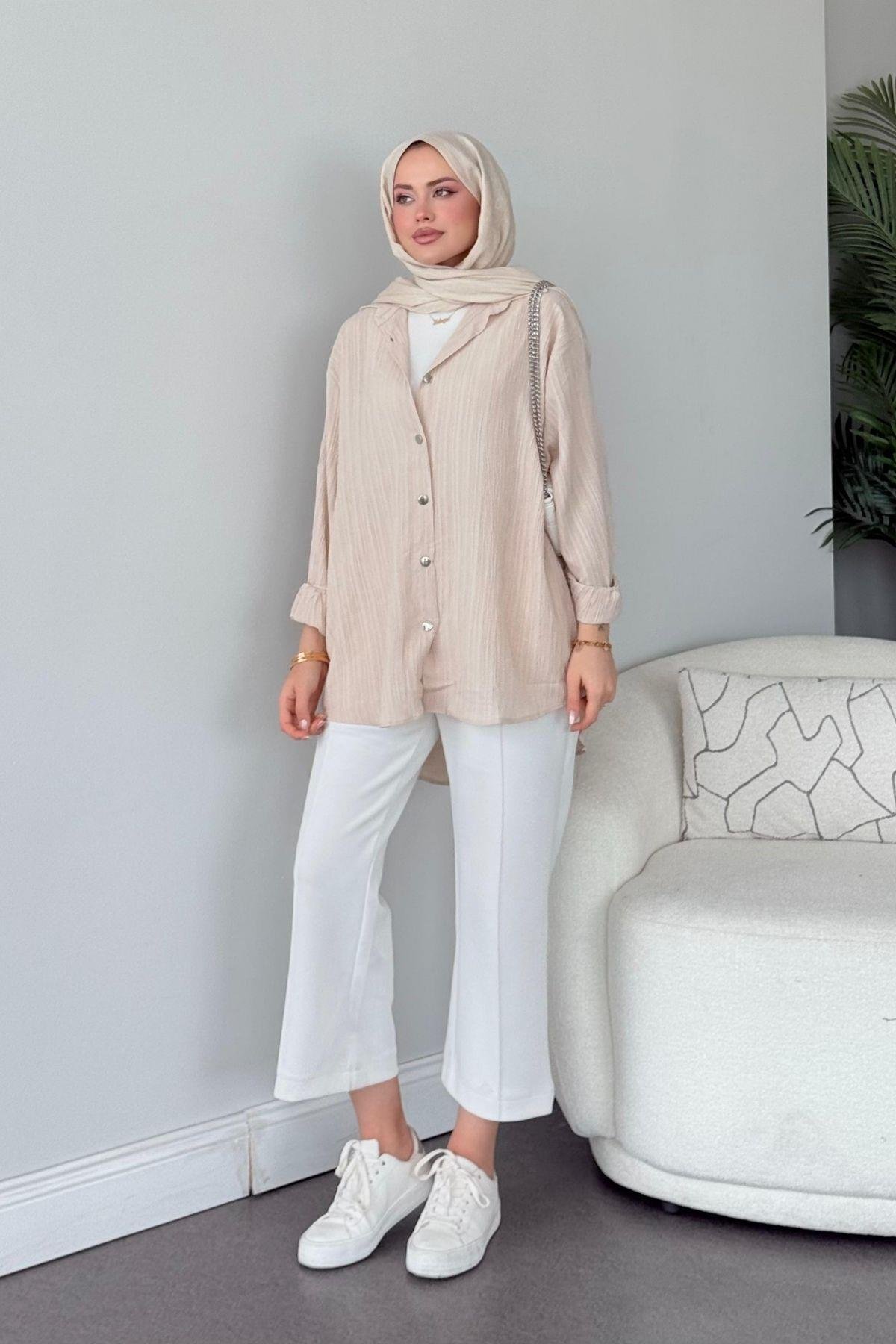 Zelal Gömlek Açık Bej, Fiyatları Zelal Gömlek Açık Bej - Haza Moda 
