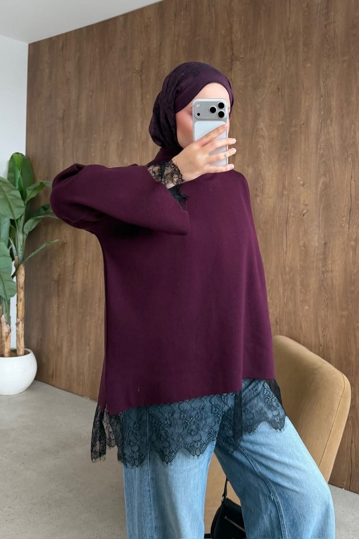 Zerafet Danteli Tunik Mürdüm, Fiyatları Zerafet Danteli Tunik Mürdüm– Haza Moda | Tesettür Giyim