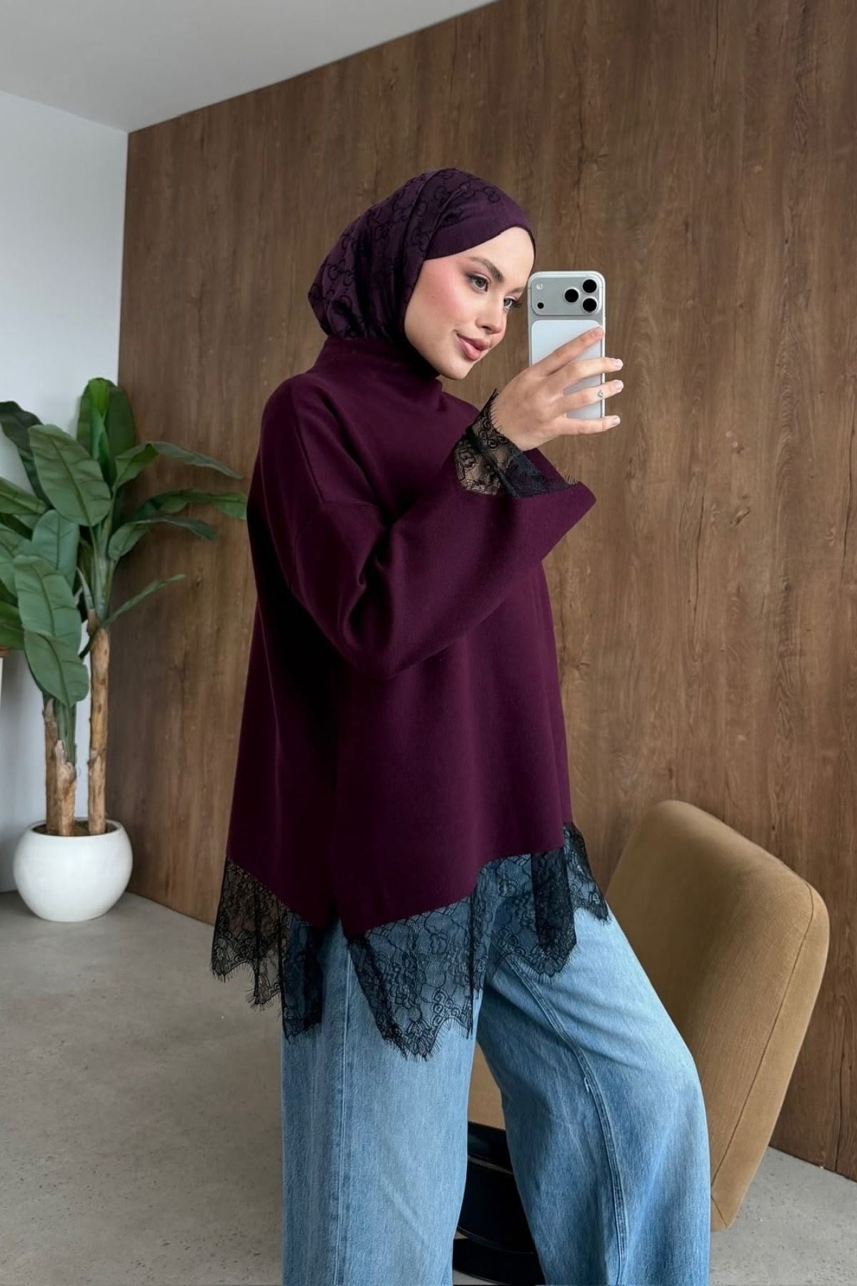 Zerafet Danteli Tunik Mürdüm, Fiyatları Zerafet Danteli Tunik Mürdüm– Haza Moda | Tesettür Giyim