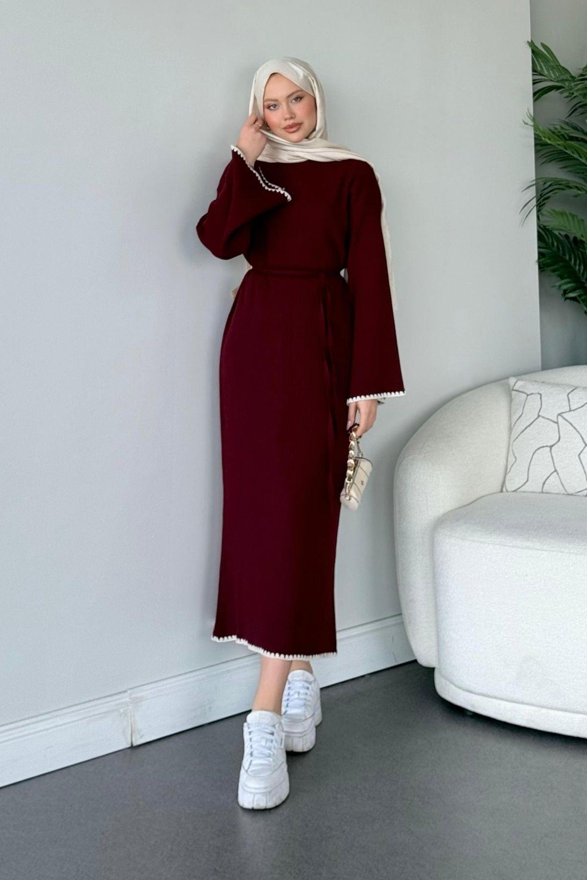 Zeynep Triko Elbise Bordo, Fiyatları Haza Moda | Tesettür Giyim | Zeynep Triko Elbise Bordo