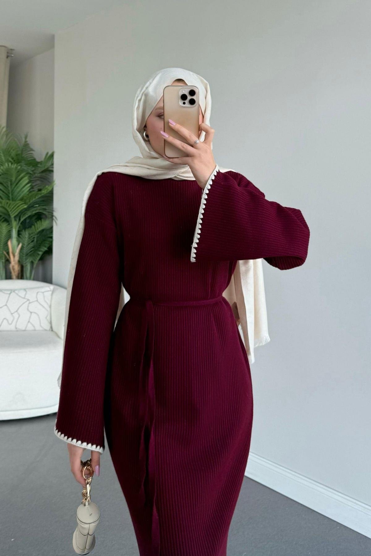 Zeynep Triko Elbise Bordo, Fiyatları Haza Moda | Tesettür Giyim | Zeynep Triko Elbise Bordo