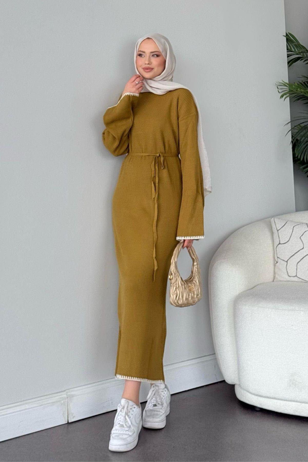 Zeynep Triko Elbise Yağyeşili, Fiyatları Zeynep Triko Elbise Yağyeşili - Haza Moda 