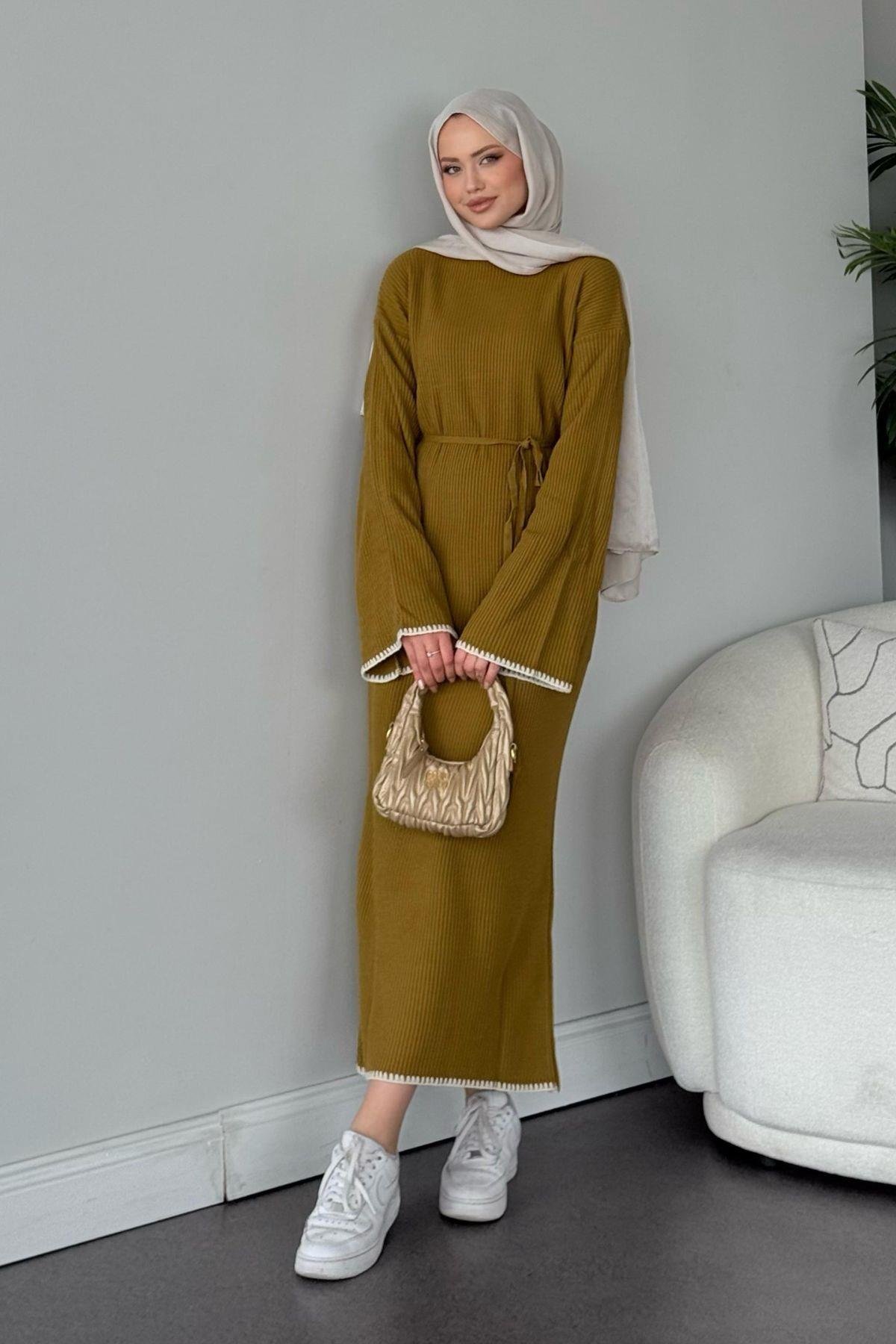 Zeynep Triko Elbise Yağyeşili, Fiyatları Zeynep Triko Elbise Yağyeşili - Haza Moda 