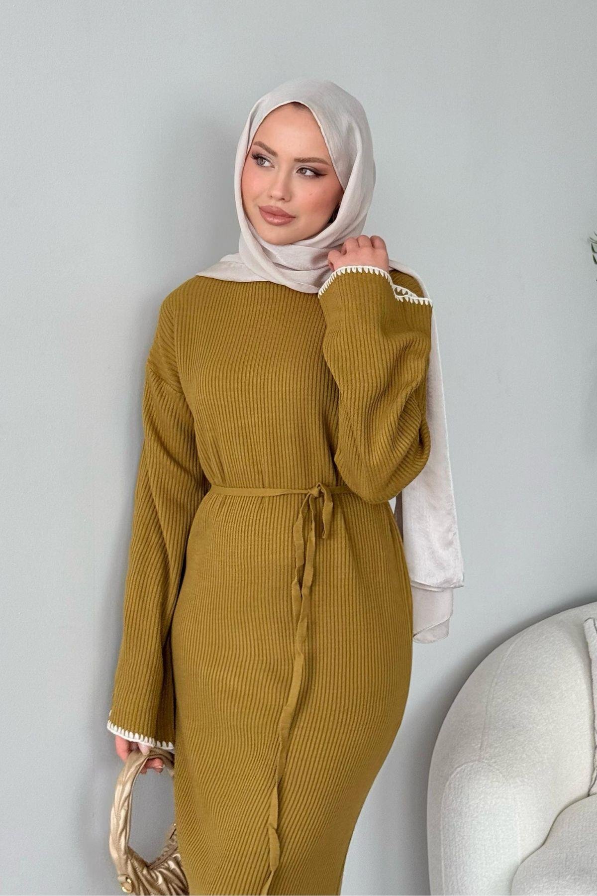 Zeynep Triko Elbise Yağyeşili, Fiyatları Zeynep Triko Elbise Yağyeşili - Haza Moda 