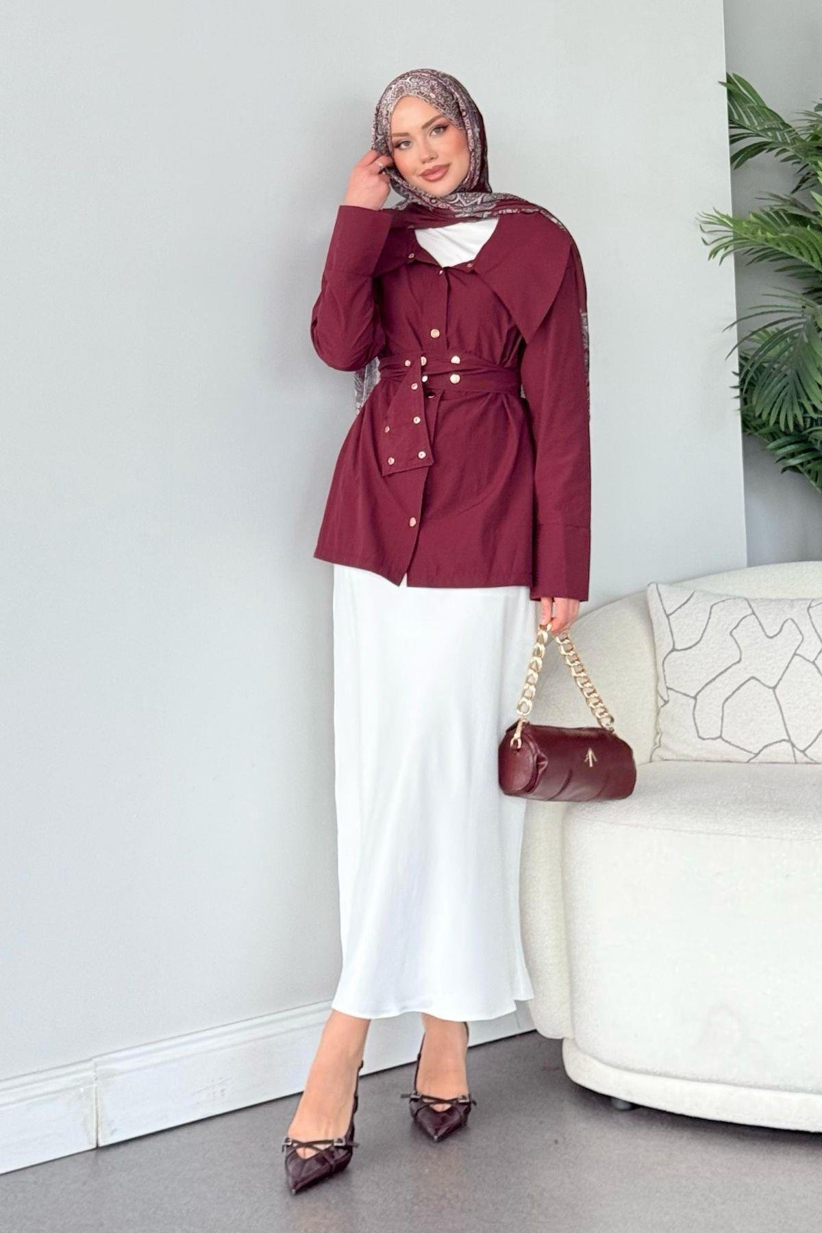 Zımbalı Gömlek Bordo, Fiyatları 