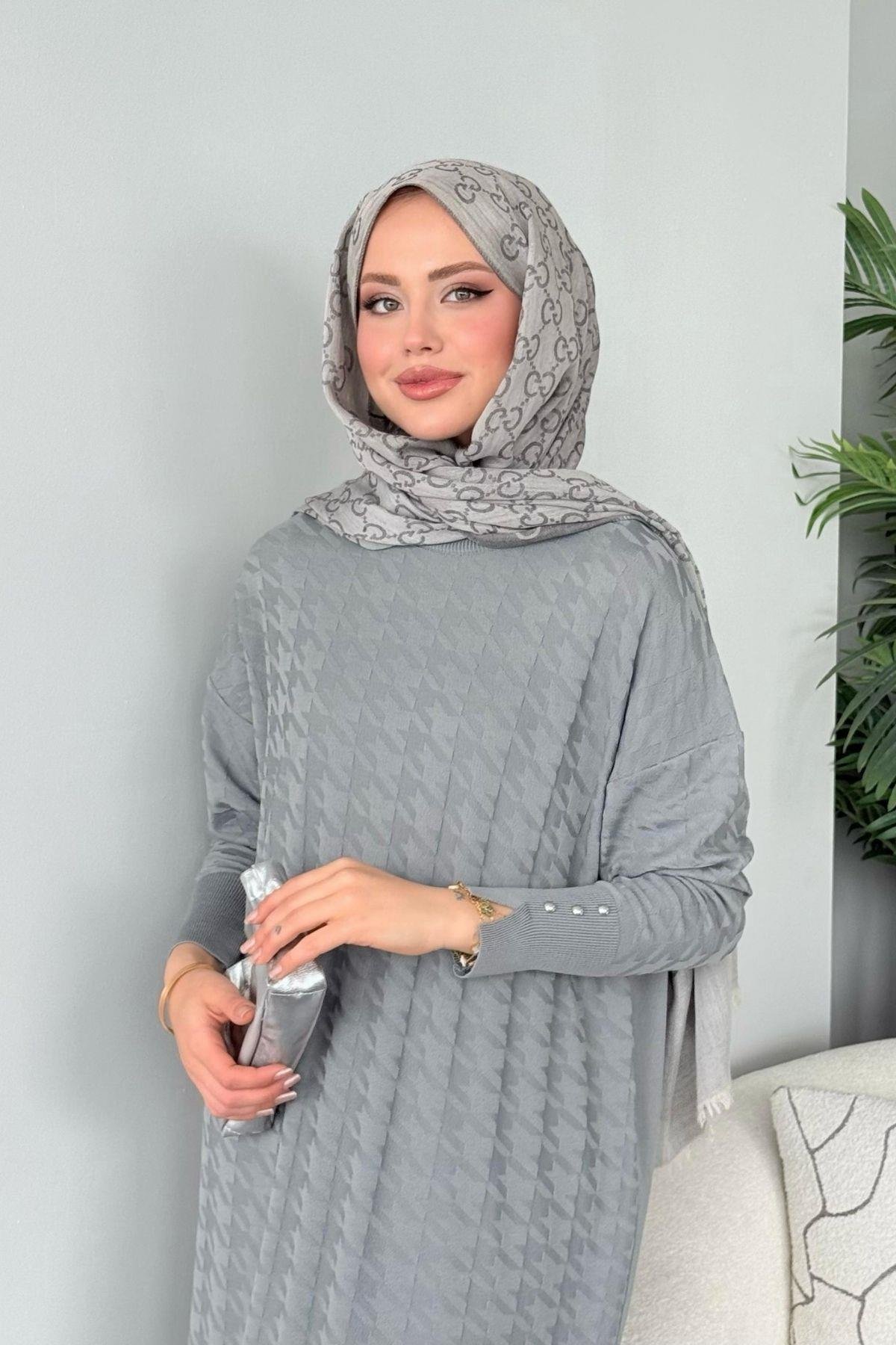 Zımbalı Merserize Elbise Gri, Fiyatları Zımbalı Merserize Elbise Gri- Haza Moda 