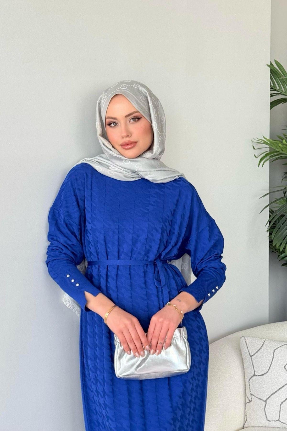 Zımbalı Merserize Elbise Saks, Fiyatları Zımbalı Merserize Elbise Saks- Haza Moda 