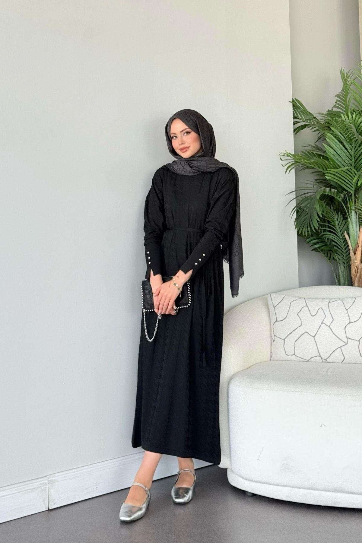 Zımbalı Merserize Elbise Siyah, Fiyatları Zımbalı Merserize Elbise Siyah- Haza Moda 