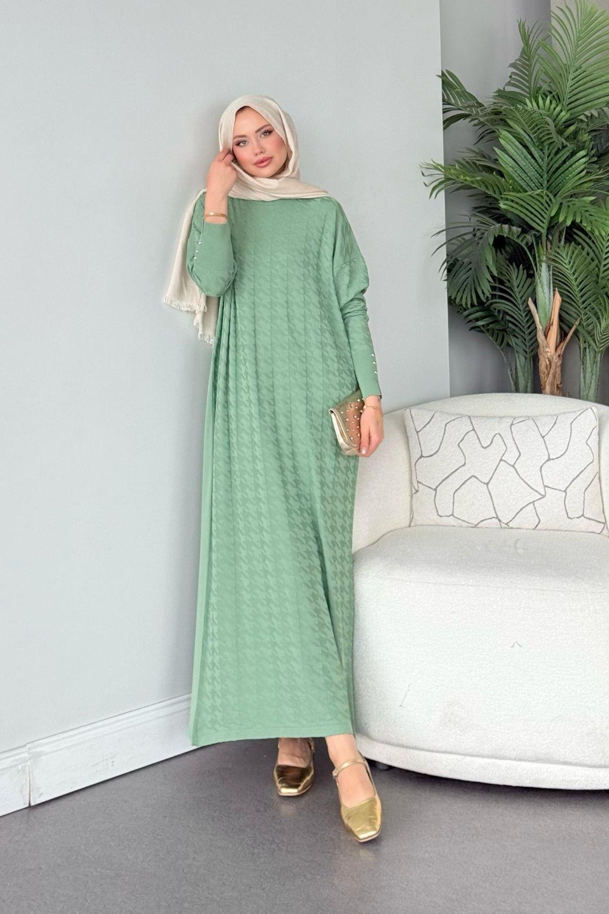 Zımbalı Merserize Elbise Su Yeşili, Fiyatları Zımbalı Merserize Elbise Su Yeşili - Haza Moda 