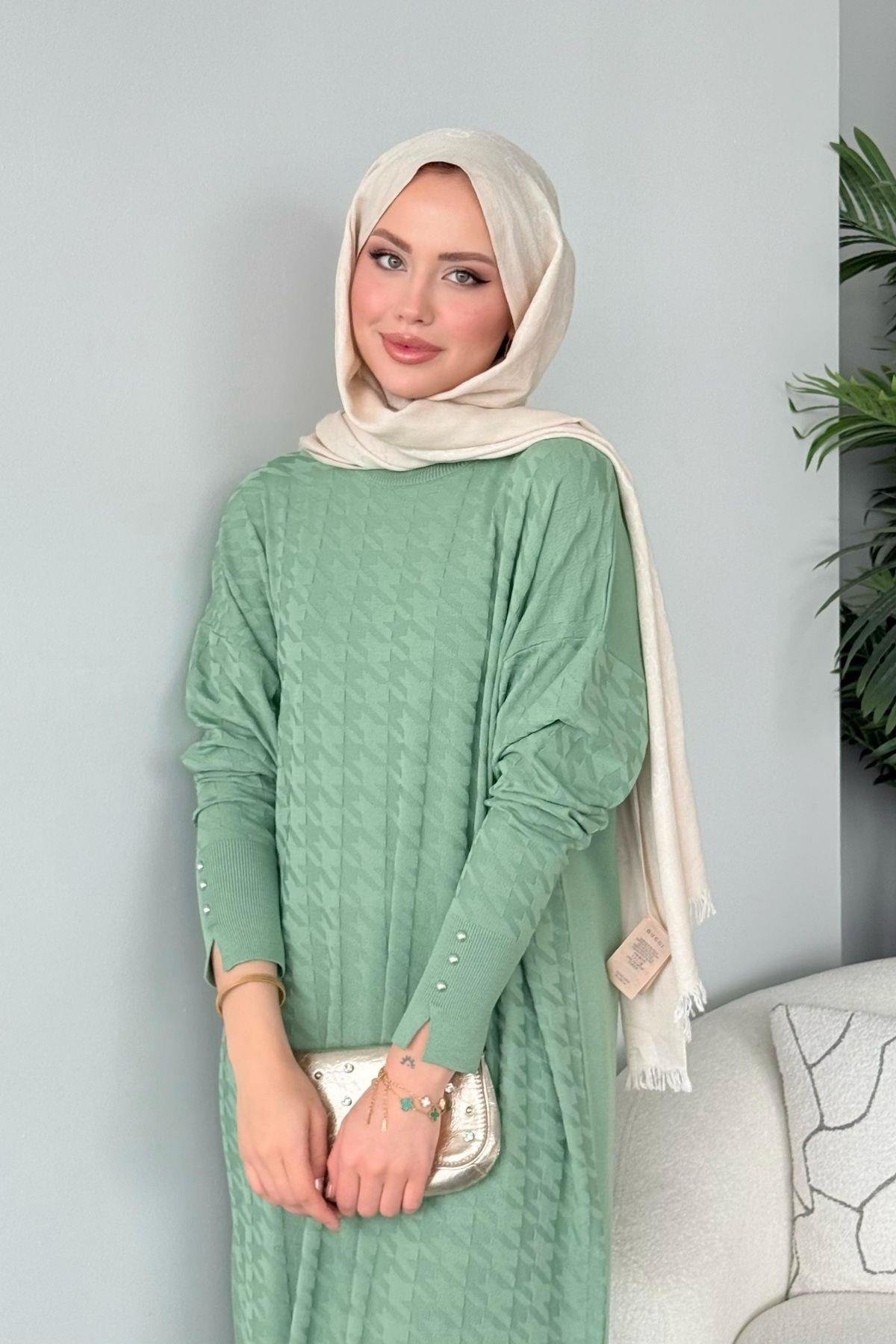 Zımbalı Merserize Elbise Su Yeşili, Fiyatları Zımbalı Merserize Elbise Su Yeşili - Haza Moda 