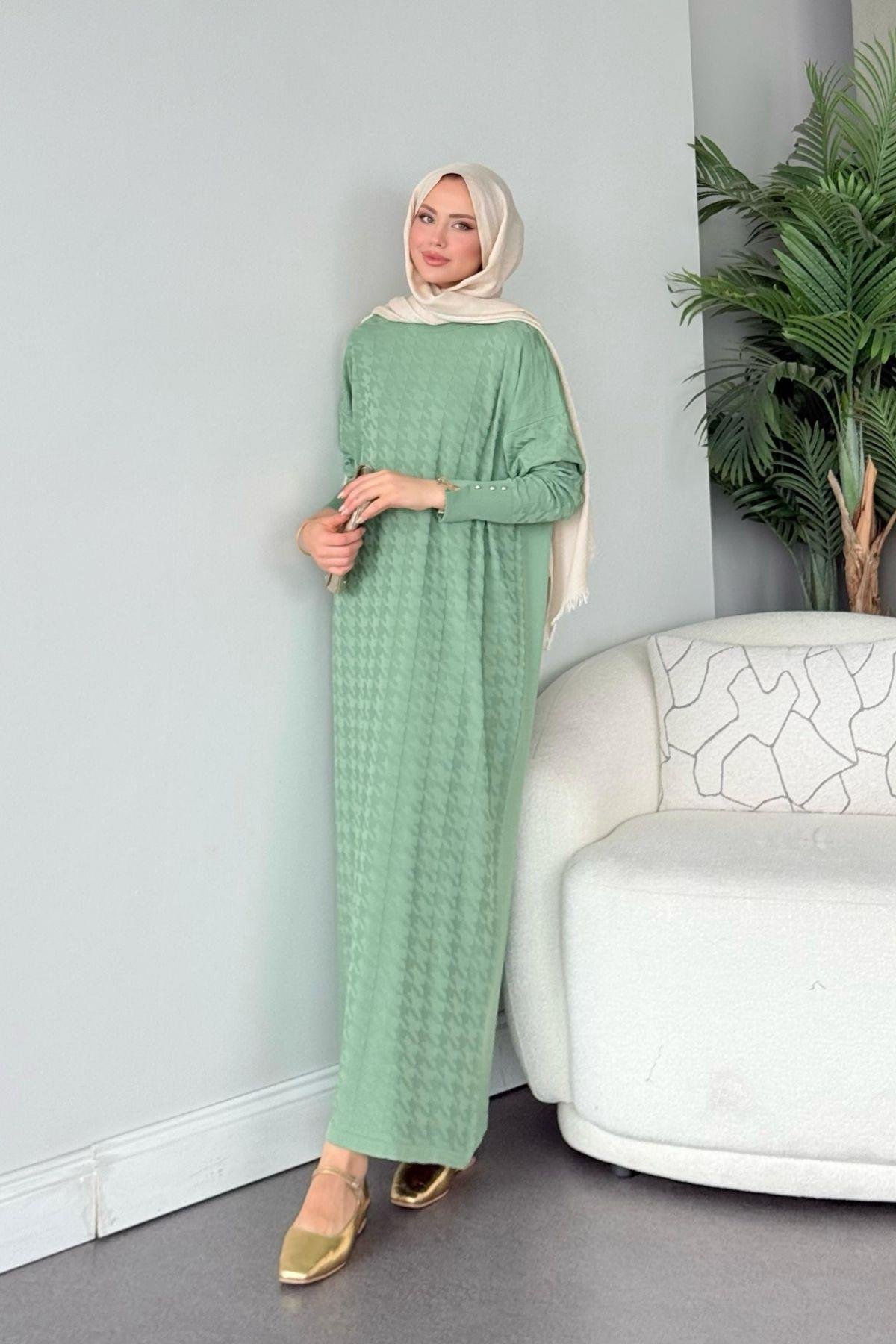 Zımbalı Merserize Elbise Su Yeşili, Fiyatları Zımbalı Merserize Elbise Su Yeşili - Haza Moda 