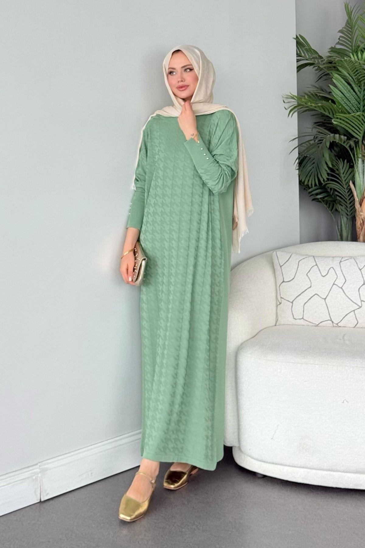 Zımbalı Merserize Elbise Su Yeşili, Fiyatları Zımbalı Merserize Elbise Su Yeşili - Haza Moda 