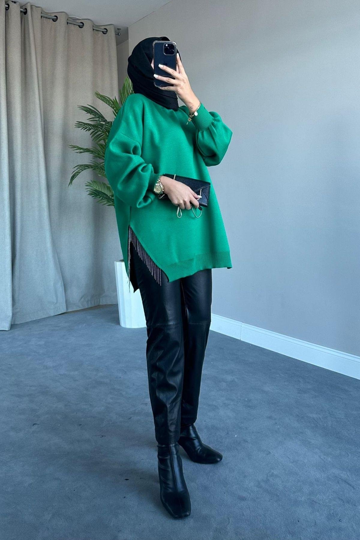 Zincir Triko Kazak Yeşil, Fiyatları Zincir Triko Kazak Yeşil – Haza Moda | Tesettür Giyim