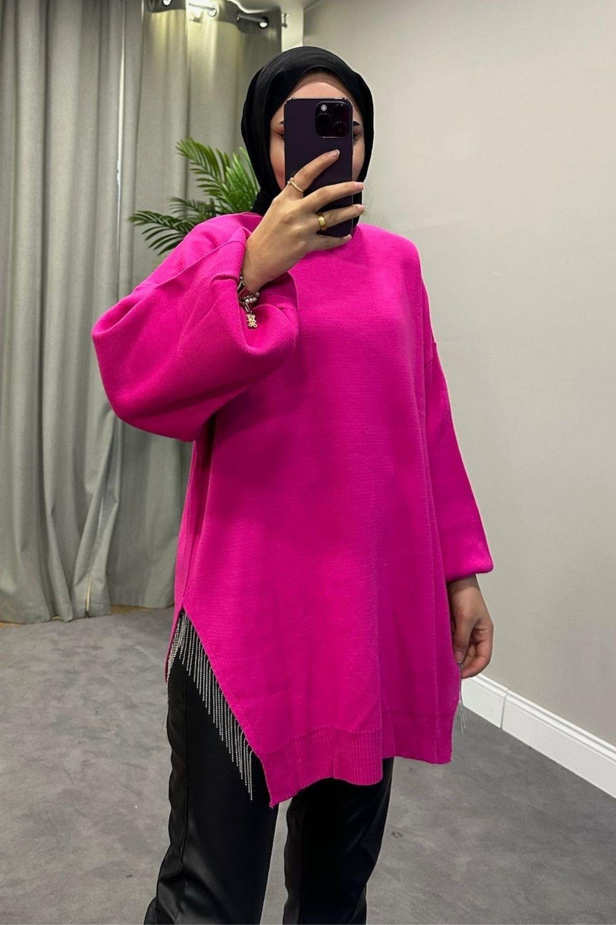 Zincir Triko Kazak Pembe, Fiyatları Zincir Triko Kazak Pembe – Haza Moda | Tesettür Giyim