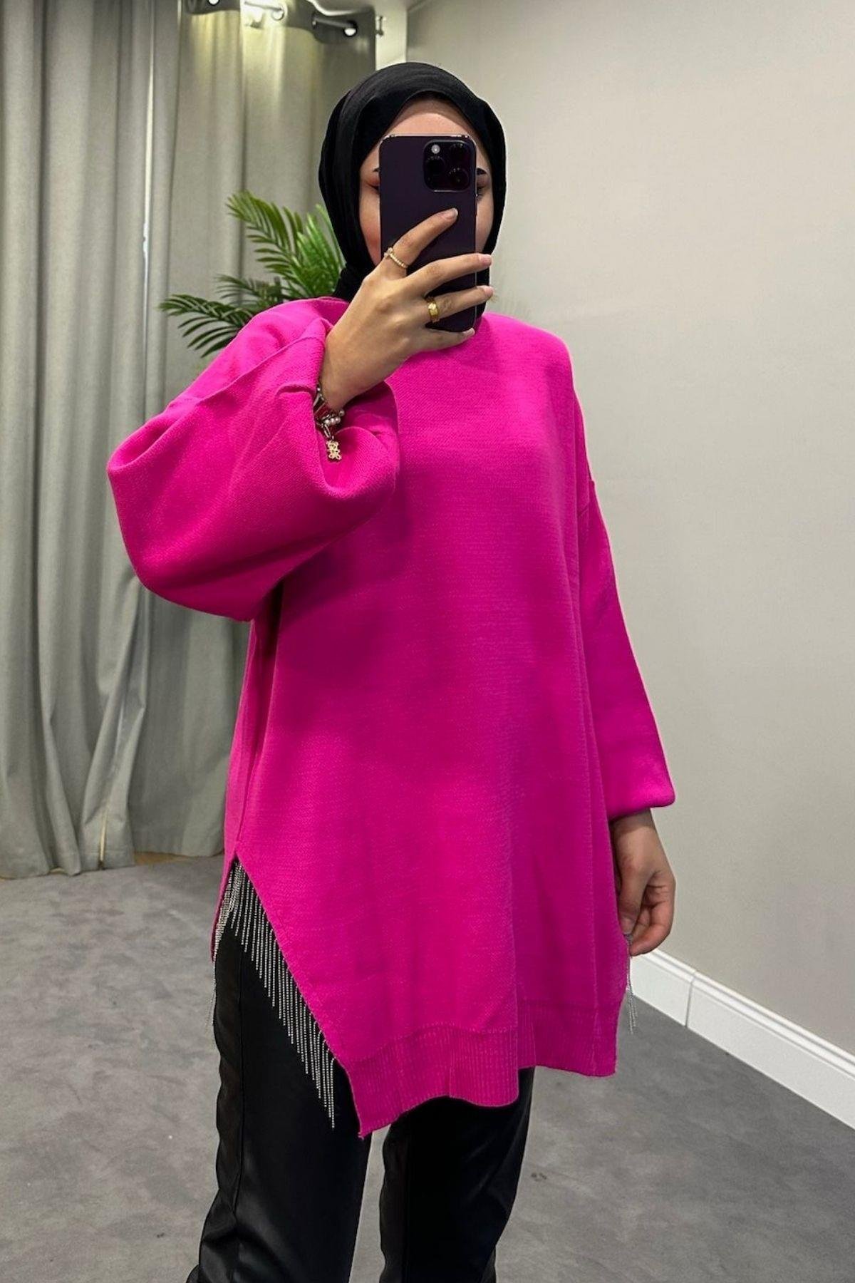 Zincir Triko Kazak Pembe, Fiyatları Zincir Triko Kazak Pembe – Haza Moda | Tesettür Giyim