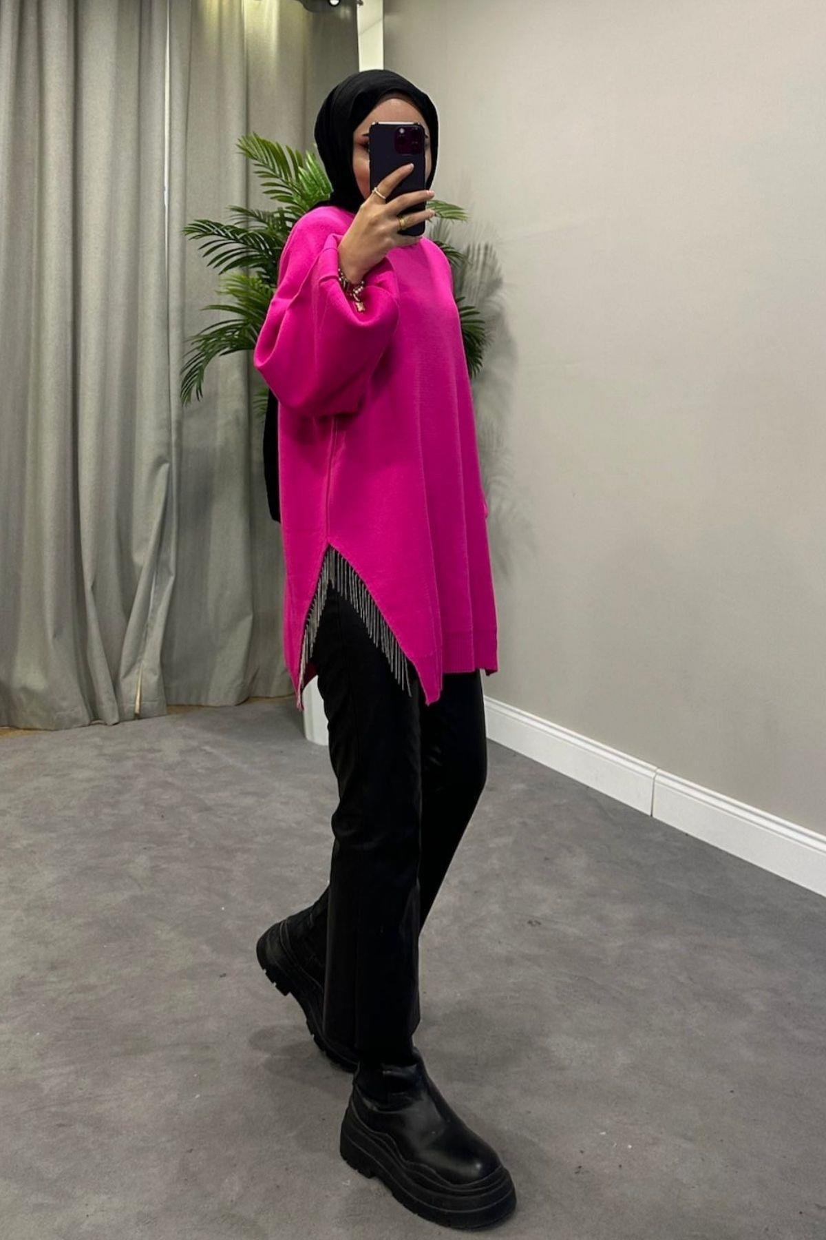 Zincir Triko Kazak Pembe, Fiyatları Zincir Triko Kazak Pembe – Haza Moda | Tesettür Giyim