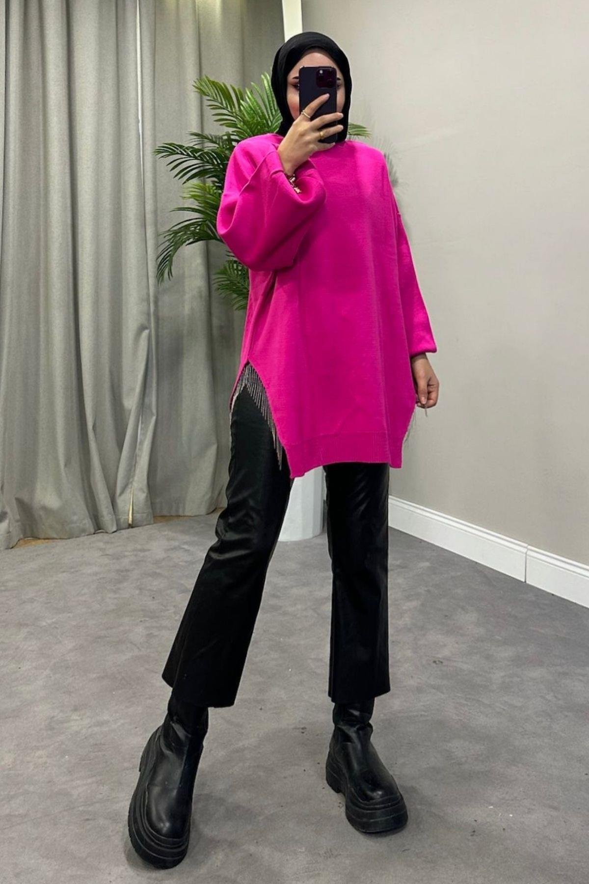 Zincir Triko Kazak Pembe, Fiyatları Zincir Triko Kazak Pembe – Haza Moda | Tesettür Giyim