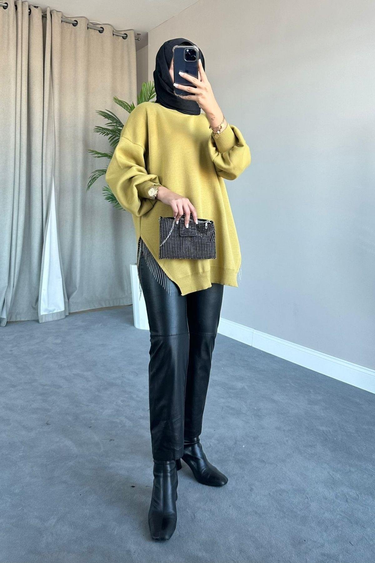 Zincir Triko Kazak Yağyeşili, Fiyatları Zincir Triko Kazak Yağyeşili – Haza Moda | Tesettür Giyim