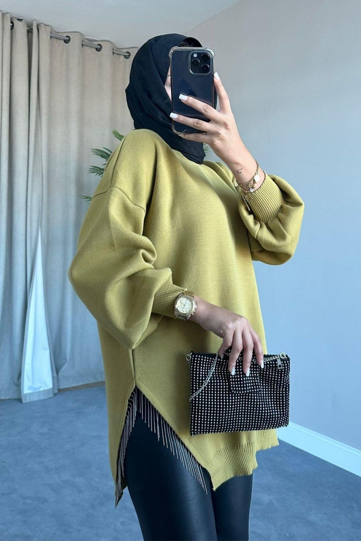 Zincir Triko Kazak Yağyeşili, Fiyatları Zincir Triko Kazak Yağyeşili – Haza Moda | Tesettür Giyim