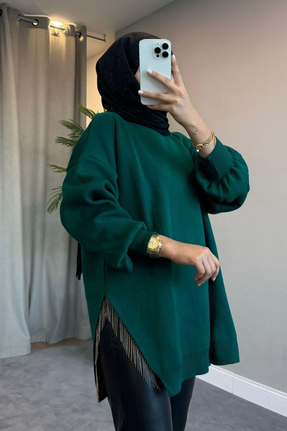 Zincir Triko Kazak Zümrüt, Fiyatları Zincir Triko Kazak Zümrüt – Haza Moda | Tesettür Giyim