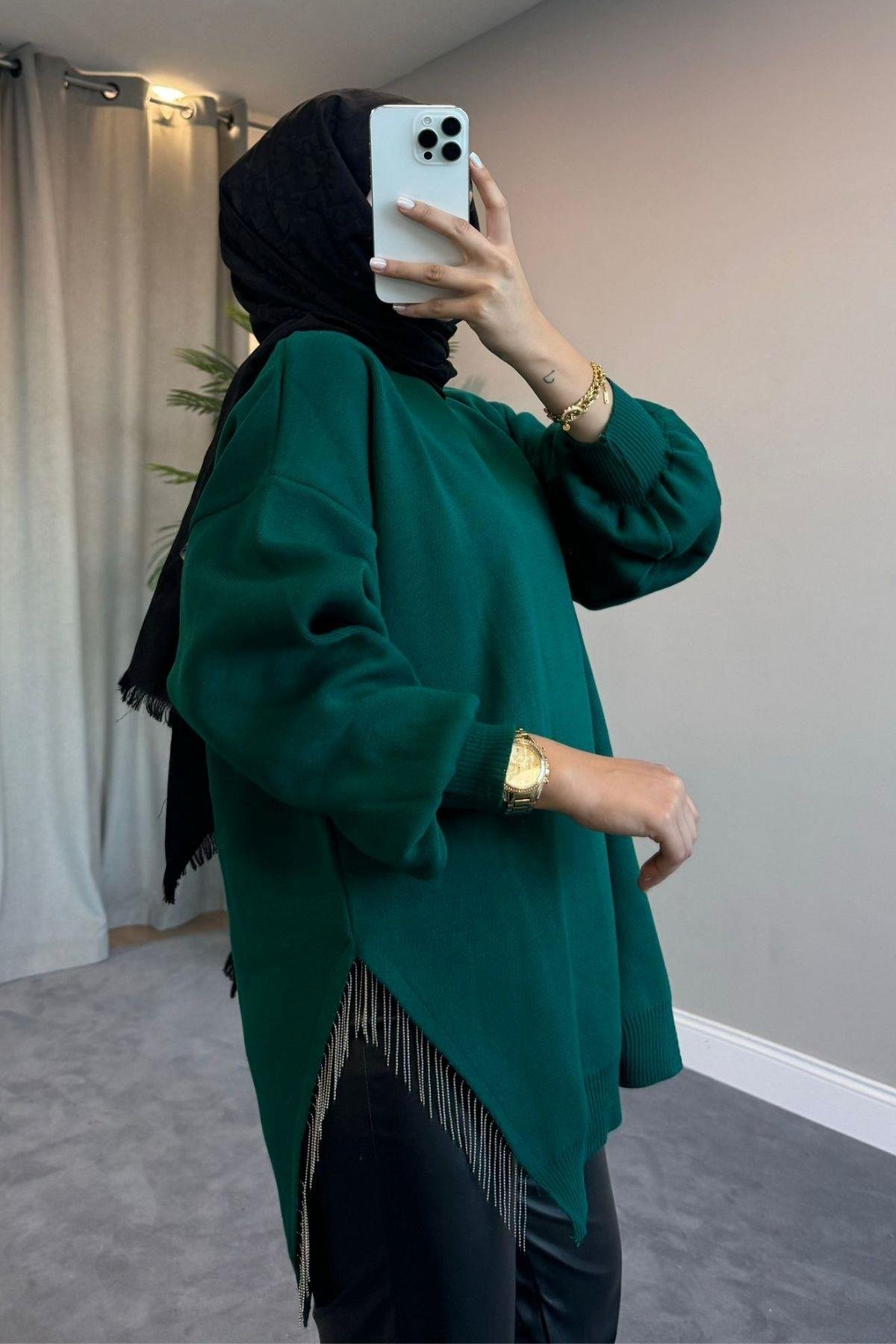 Zincir Triko Kazak Zümrüt, Fiyatları Zincir Triko Kazak Zümrüt – Haza Moda | Tesettür Giyim