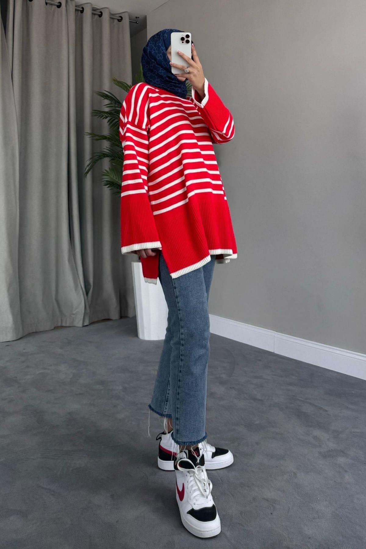 ZR Çizgili Triko Kazak Kırmızı, Fiyatları 