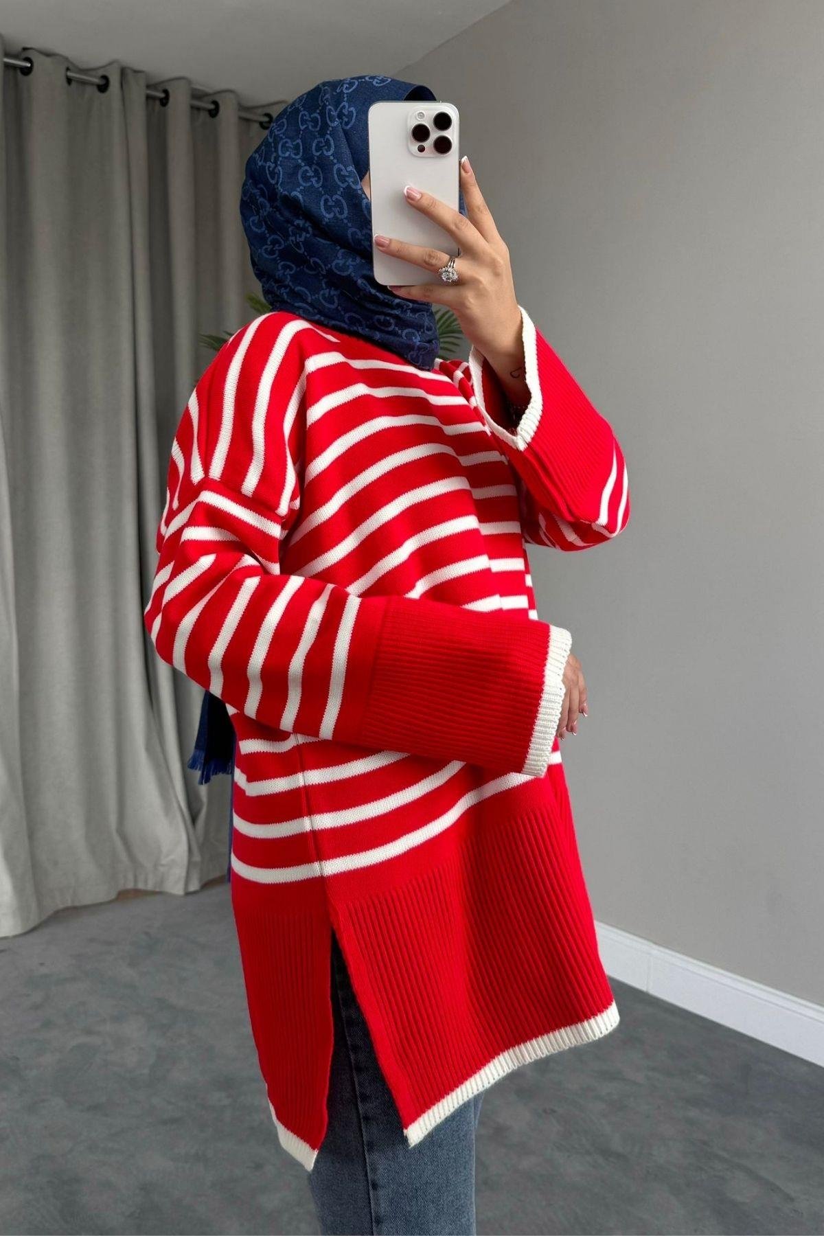 ZR Çizgili Triko Kazak Kırmızı, Fiyatları 