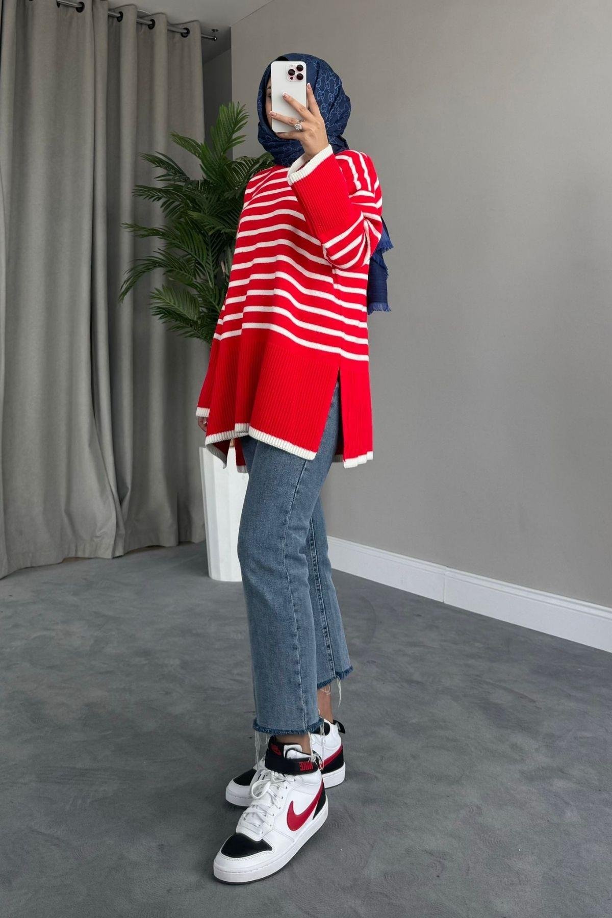 ZR Çizgili Triko Kazak Kırmızı, Fiyatları 