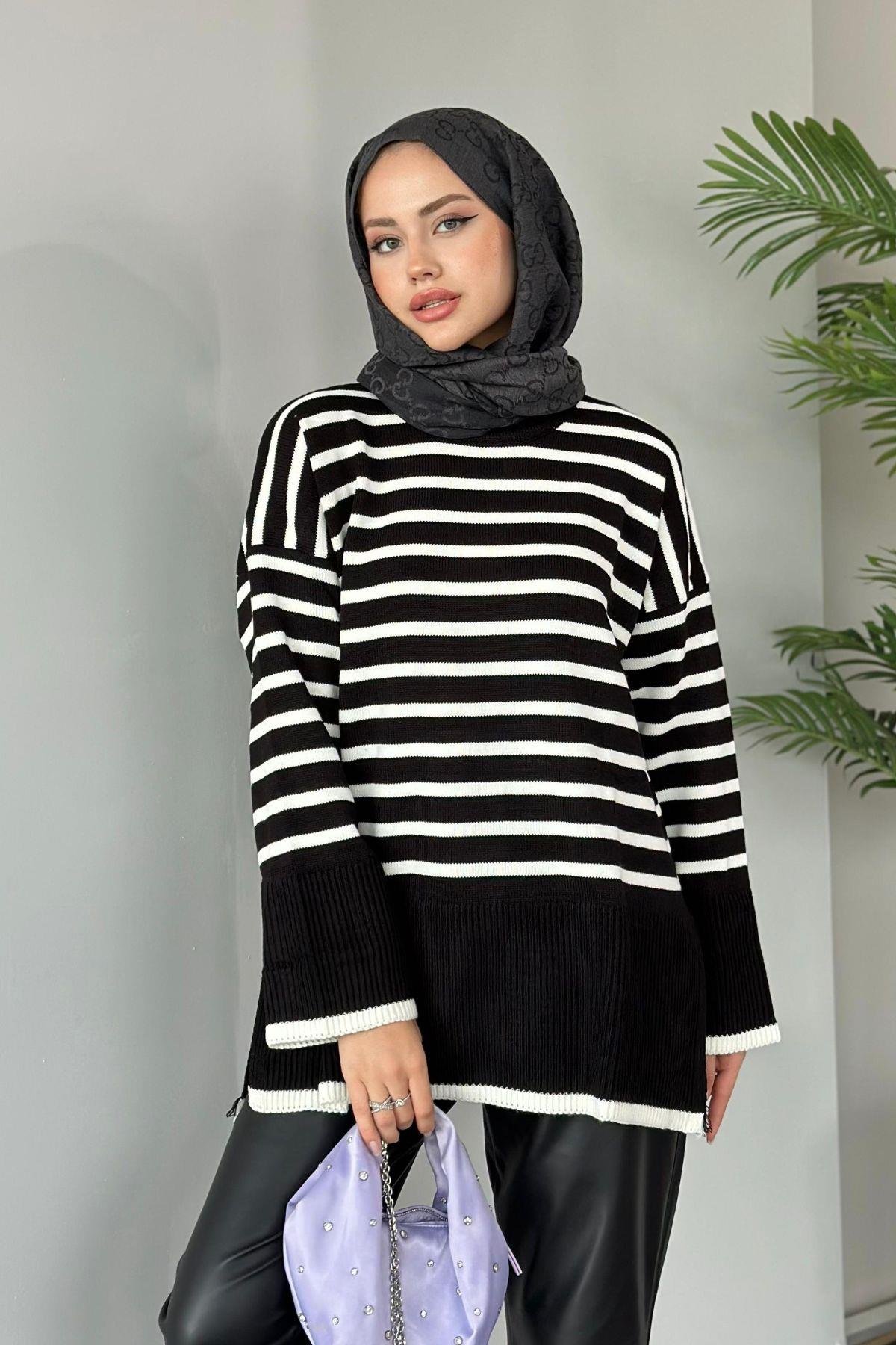Zr Striped Knitwear Sweater Black, Fiyatları 