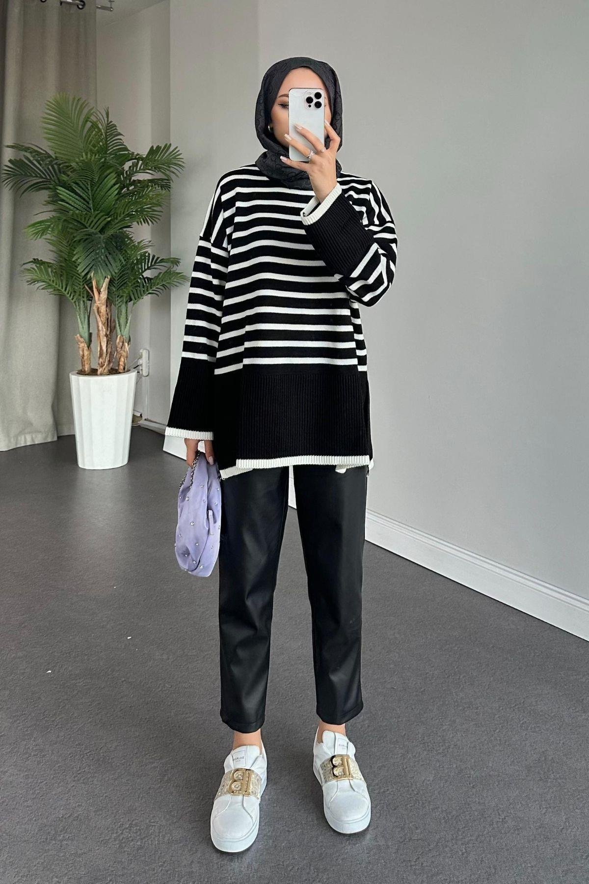 Zr Striped Knitwear Sweater Black, Fiyatları 