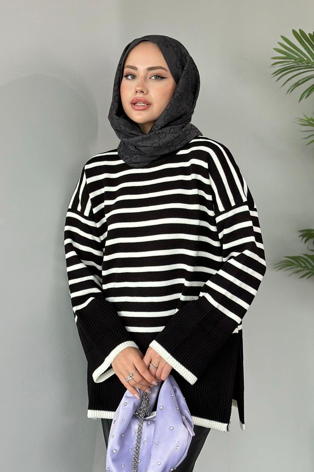 Zr Striped Knitwear Sweater Black, Fiyatları 
