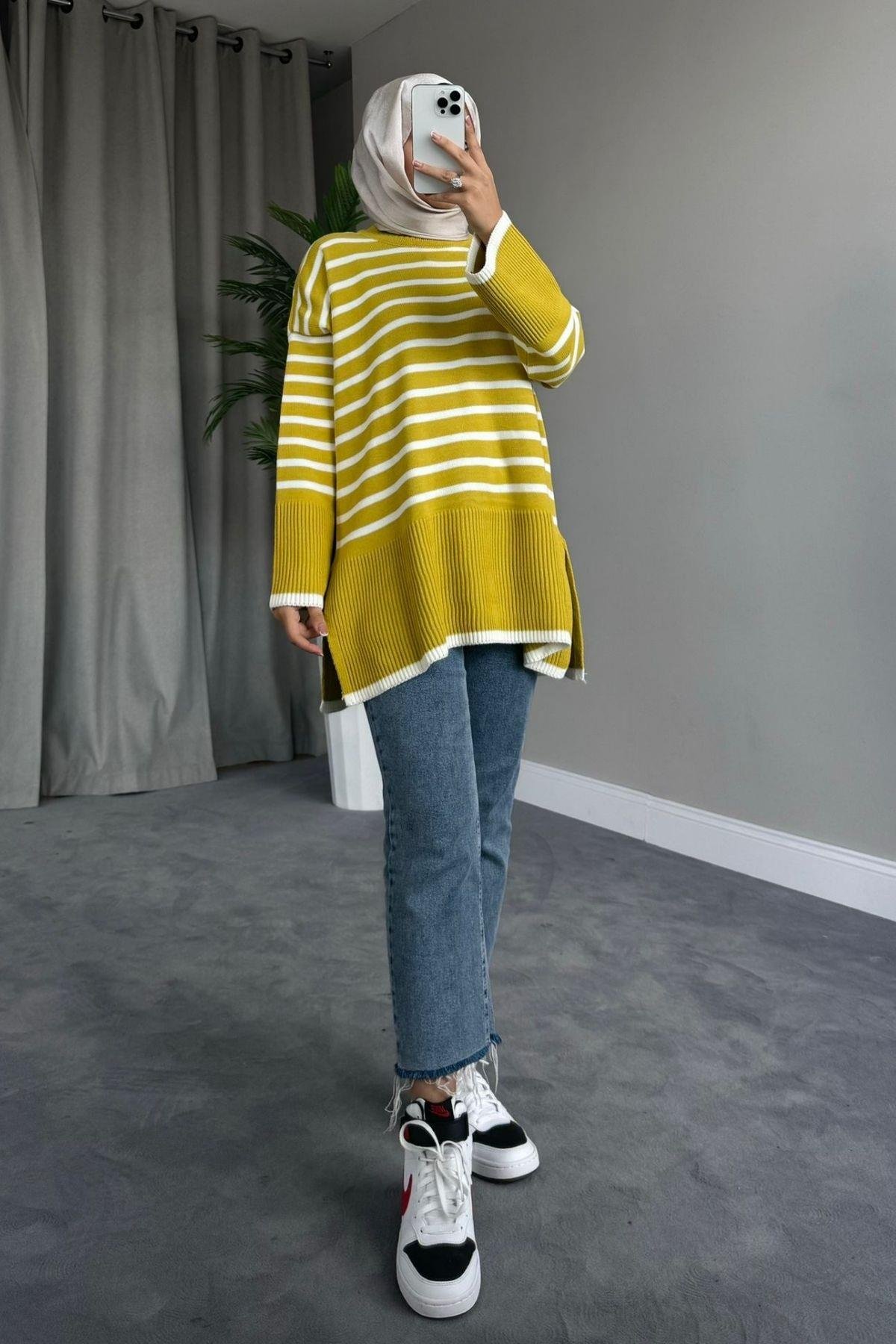 ZR Çizgili Triko Kazak Yağyeşili, Fiyatları 