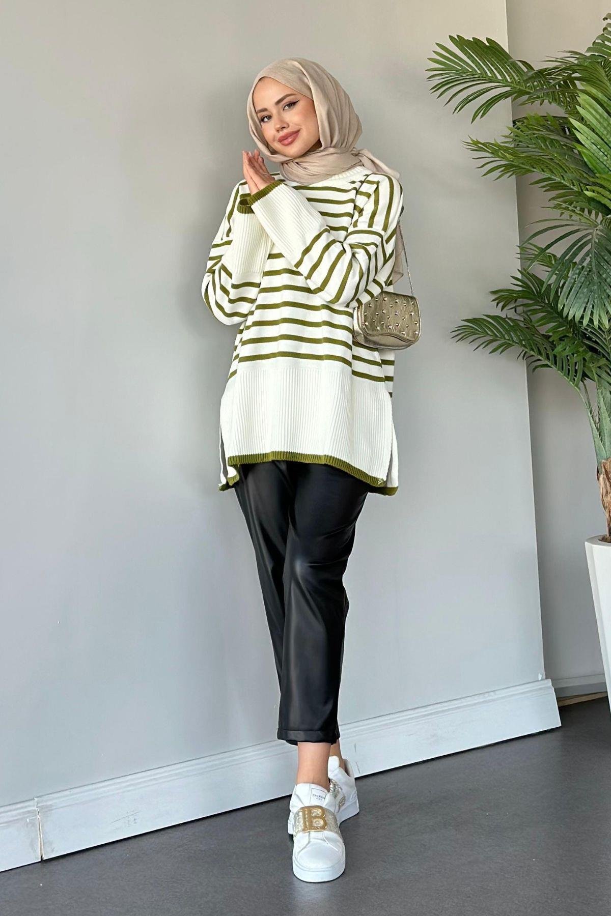 Zr Striped Knitwear Sweater Green, Fiyatları 