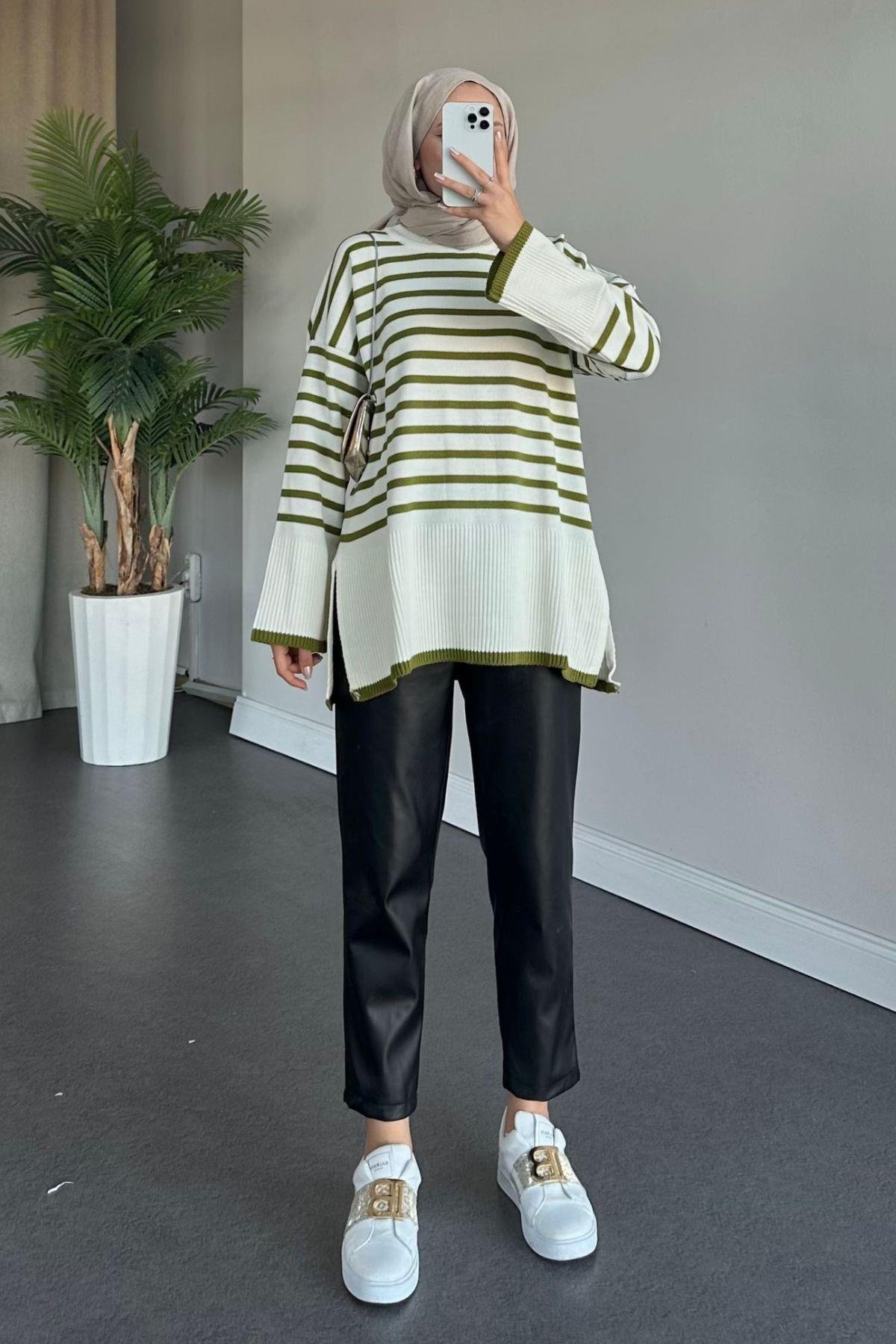 Zr Striped Knitwear Sweater Green, Fiyatları 