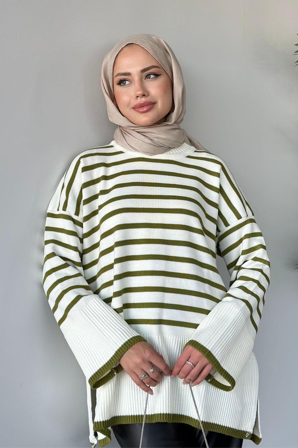 Zr Striped Knitwear Sweater Green, Fiyatları 