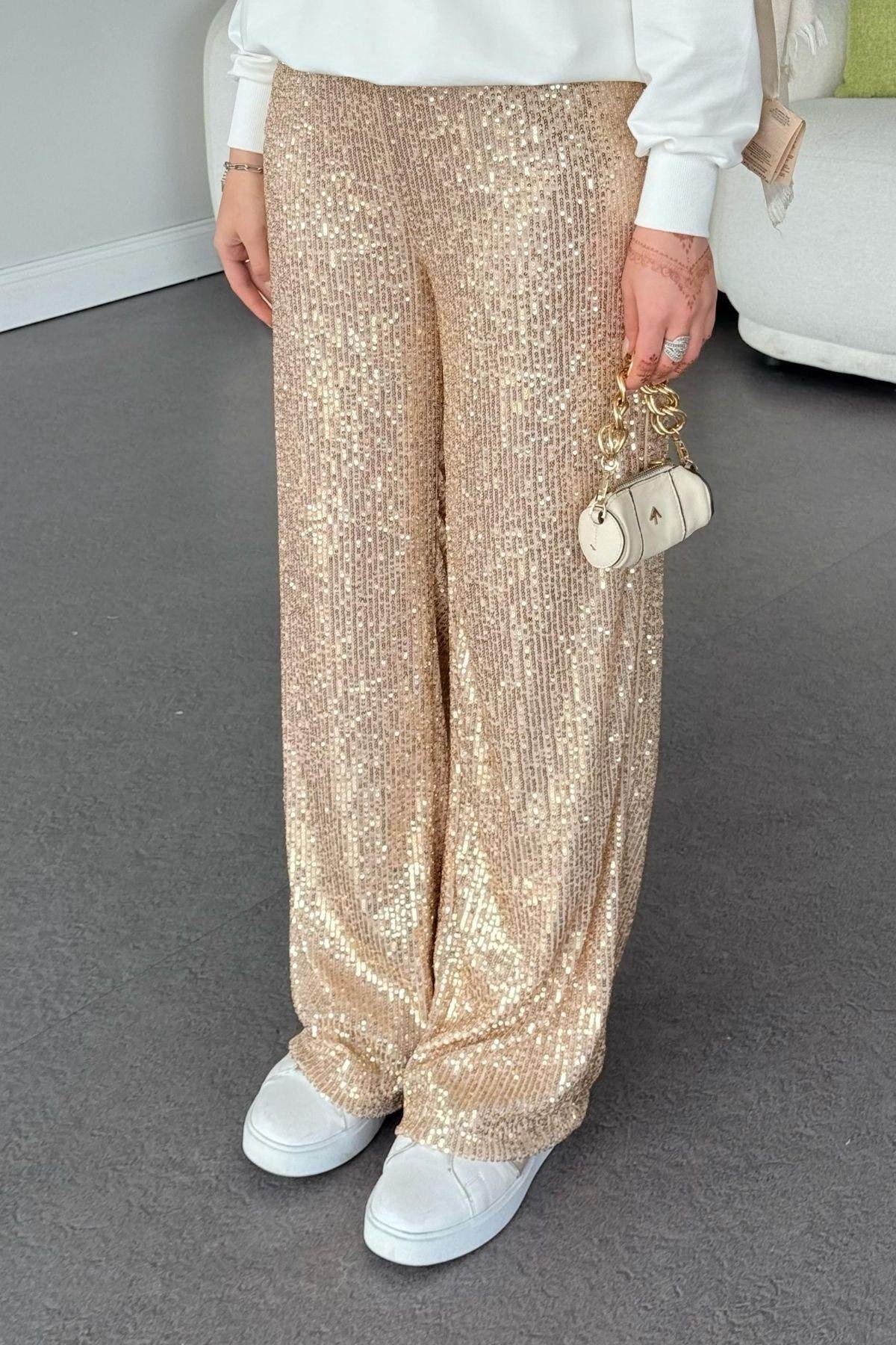 Zra Payet Pantolon Gold, Fiyatları Haza Moda | Tesettür Giyim | Zra Payet Pantolon Gold