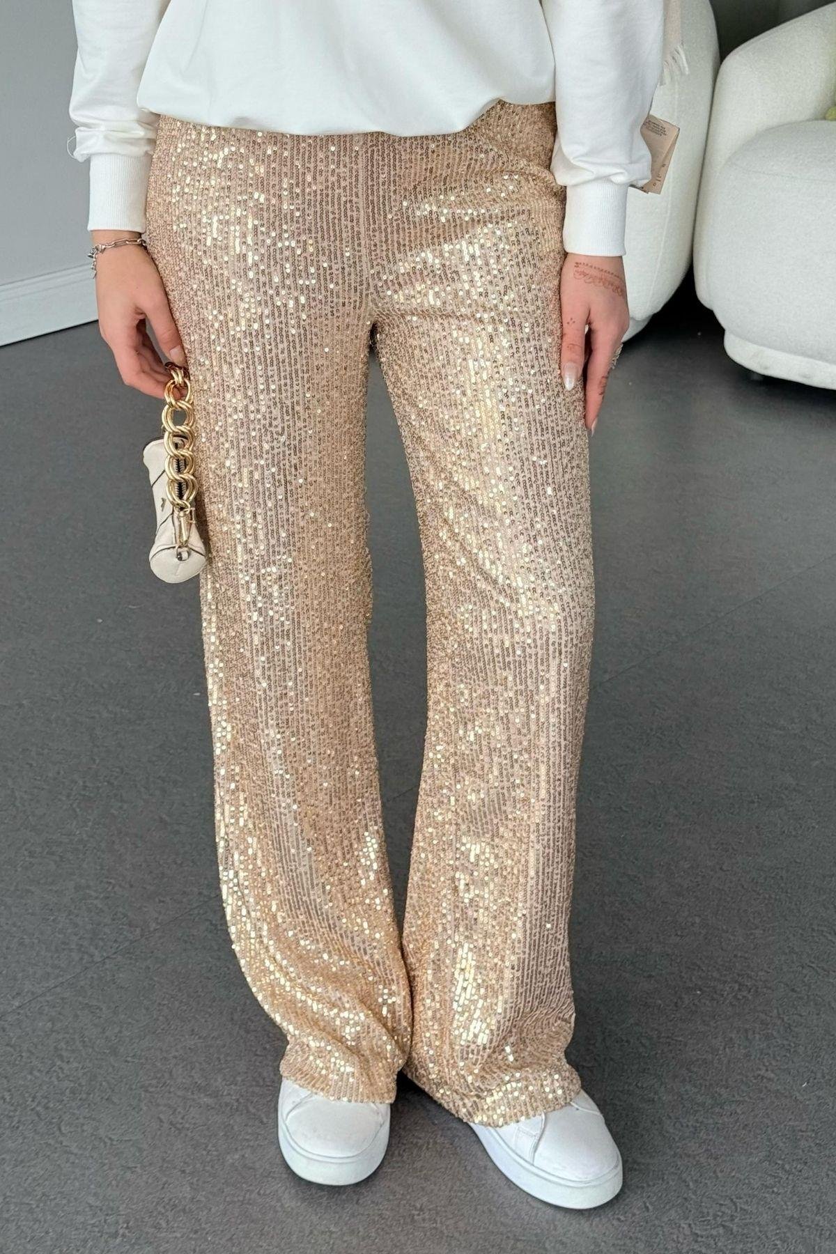 Zra Payet Pantolon Gold, Fiyatları Haza Moda | Tesettür Giyim | Zra Payet Pantolon Gold